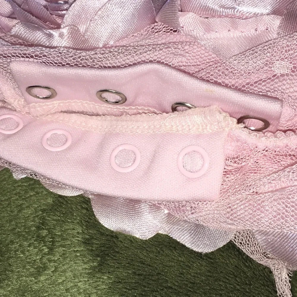 Pink Baby dress, 6-9 Month, rosette petals, Soft,nylon,bottom snaps. washable. - Picture 6 of 11